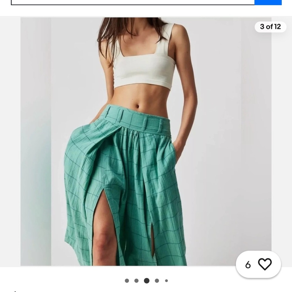 Free People Lunar Cove Sz M Turquoise Window Pane Plaid Wide Leg Pants - Picture 7 of 9